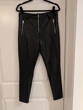 Topshop Black Faux Leather Skinny Pants with Zip Details - NWOT - Sz 10